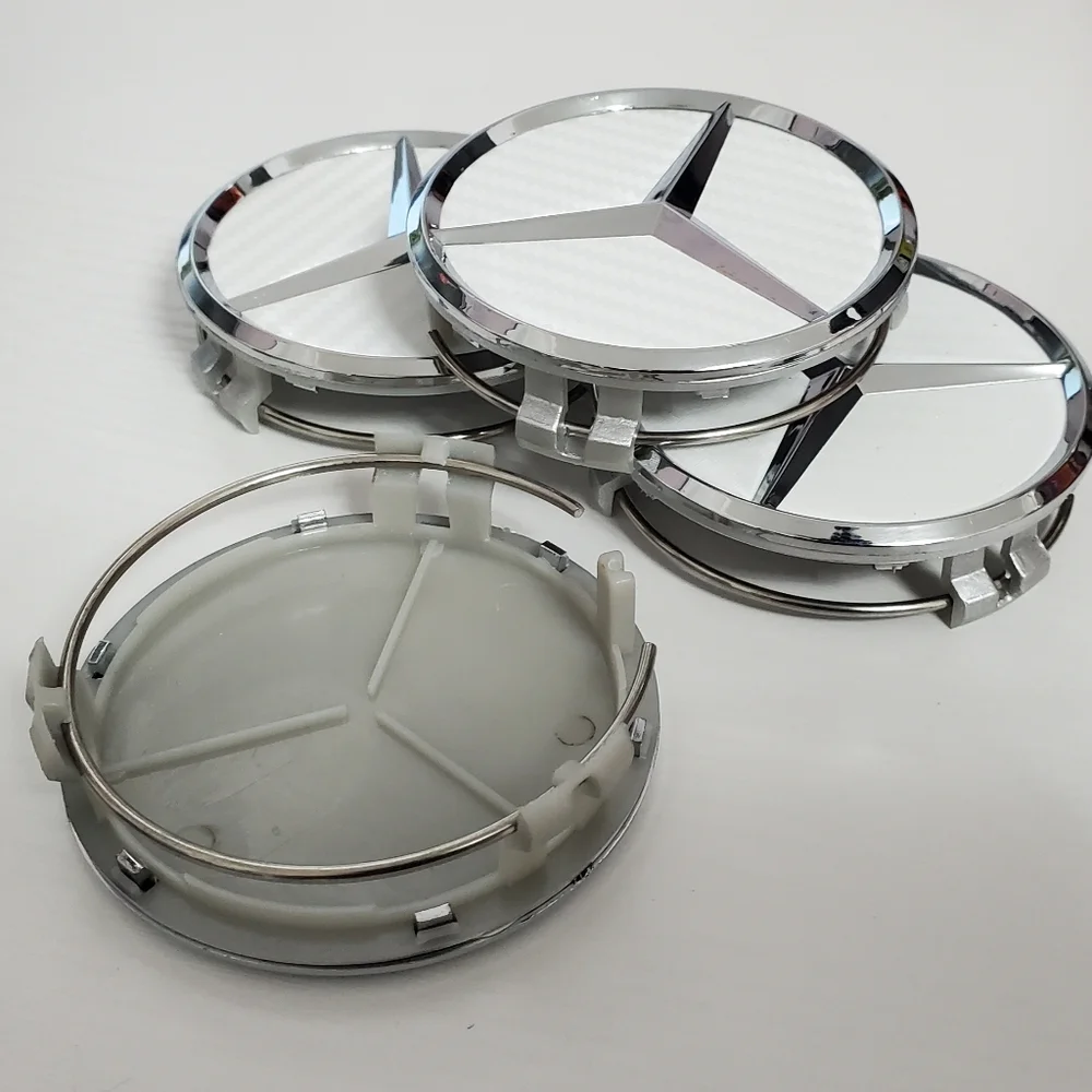 4 White Carbon Fiber WHEEL CENTER HUB CAPS EMBLEM FITS MERCEDES BENZ 75MM/ 3 IN - Picture 2 of 5